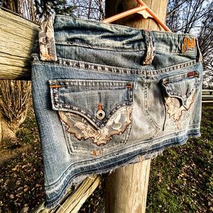 Miss Me jean mini skirt with lace embellishments